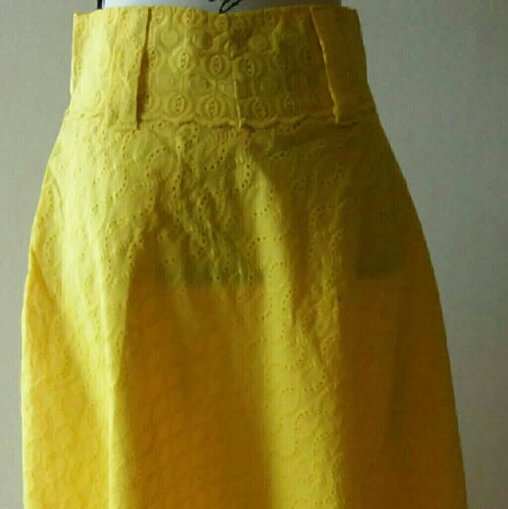 YELLOW LACE FLAIR SKIRT WITH LINING